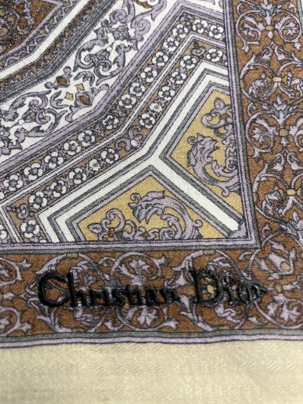 Christian Dior Vintage Cotton Scarf Rolled Hem Embroidered Logo 19” - Picture 3 of 11